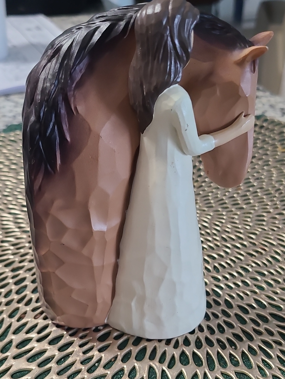 Handcrafted Horse and Woman Figurine – White and Brown Home Art Accent 6.5 × 4"